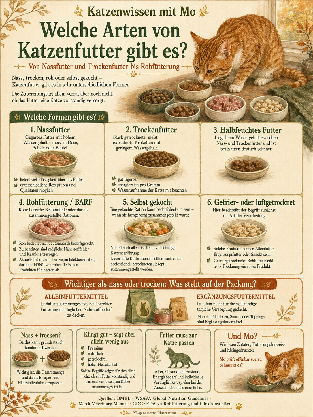 Welche Arten von Katzenfutter gibt es? Von Nassfutter und Trockenfutter bis Rohfütterung