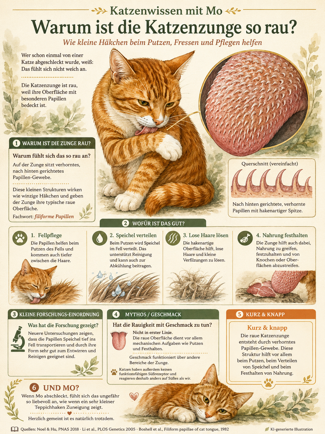 Warum ist die Katzenzunge so rau? Wie kleine Häkchen beim Putzen, Fressen und Pflegen helfen