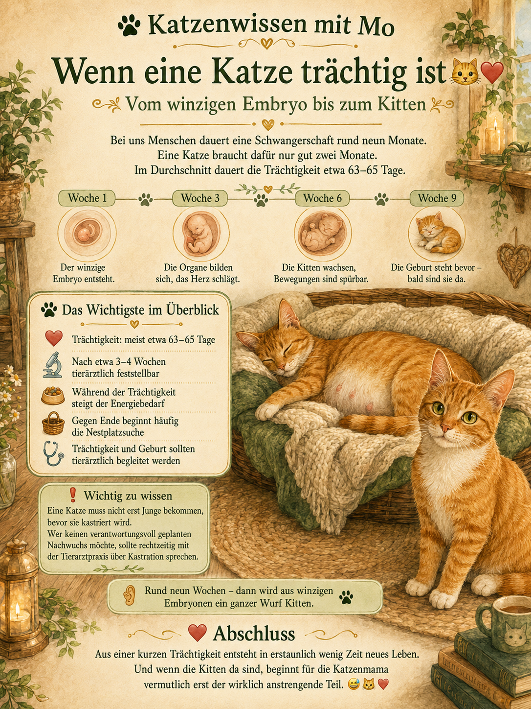 Wenn eine Katze trächtig ist – vom winzigen Embryo bis zum Kitten