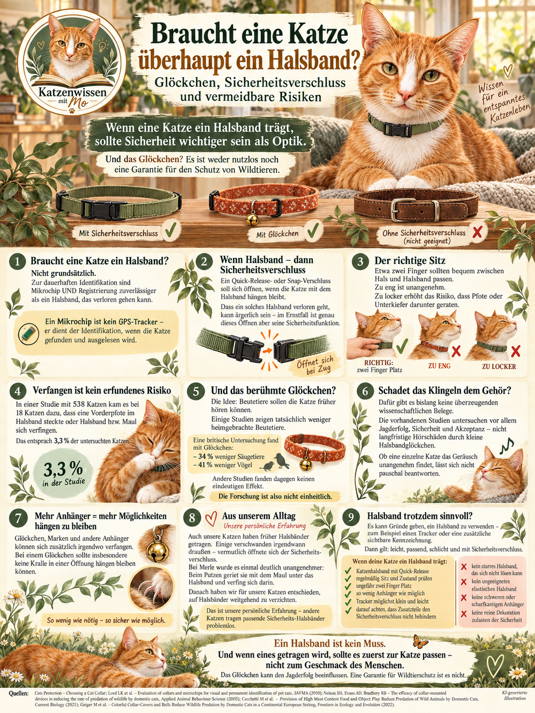 Braucht eine Katze überhaupt ein Halsband? | Glöckchen, Sicherheit und Risiken