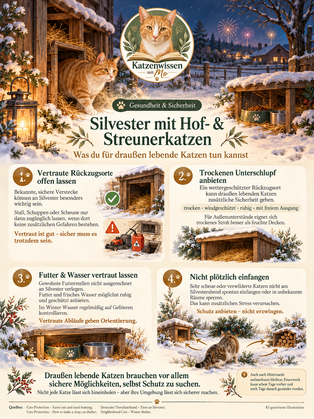 Silvester mit Hof- & Streunerkatzen | So kannst du draußen lebende Katzen unterstützen