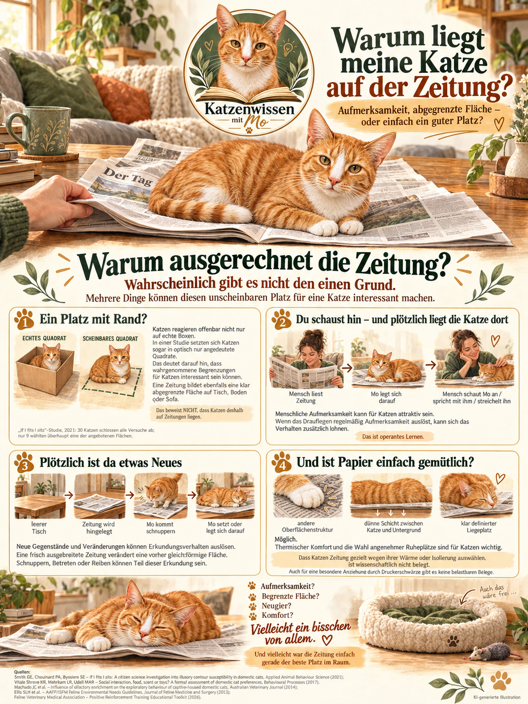 Warum liegt meine Katze auf der Zeitung? | Aufmerksamkeit, Neugier oder einfach bequem?